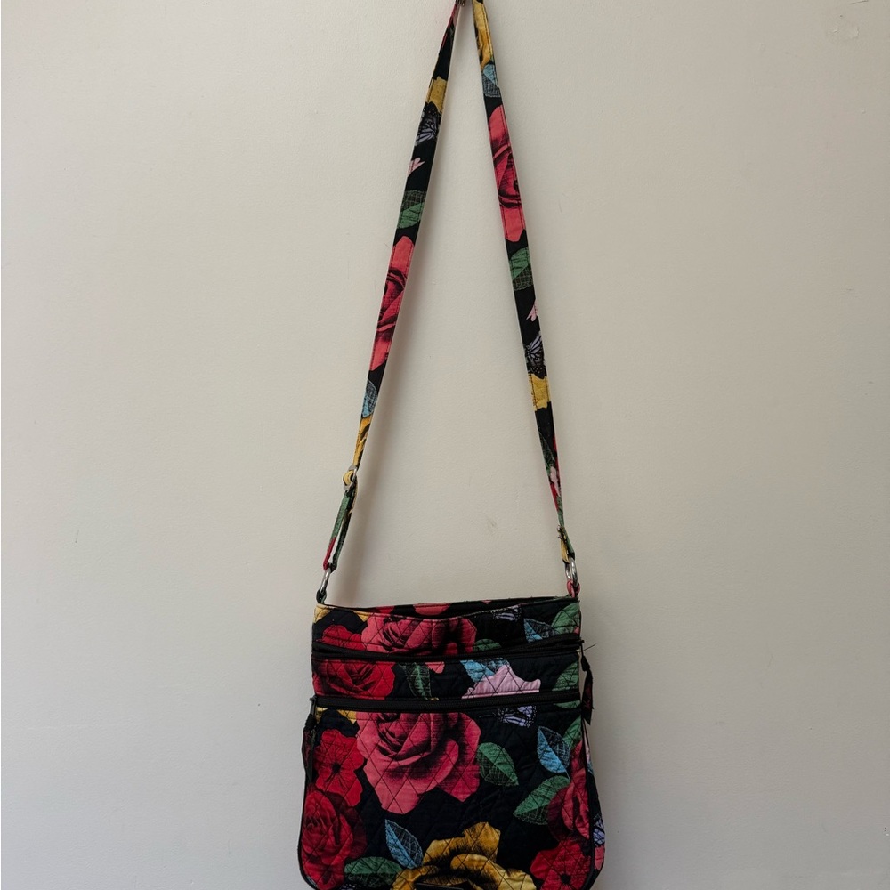 Vera Bradley Black and Red Floral Crossbody Bag